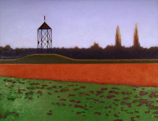 Antoni Starowieyski - "Krajobraz z wieżą triangulacyjną" 2006 olej:płótno 150x190